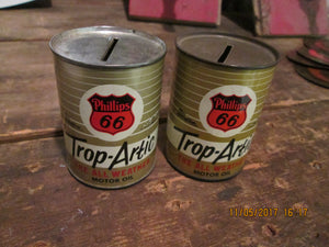 Pair of Vintage Phillips 66 Trop Artic Oil Can Miniature Banks