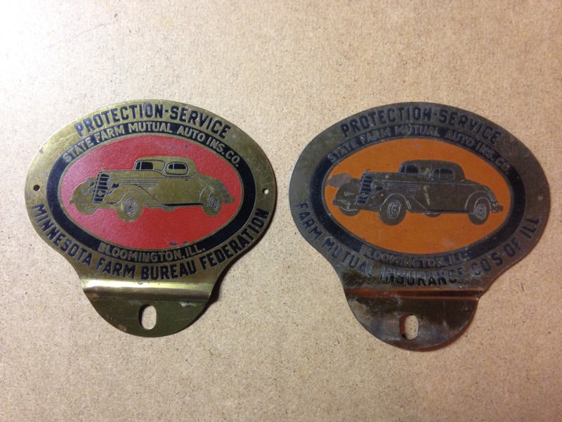 Pair of Vintage State Farm License Plate Toppers